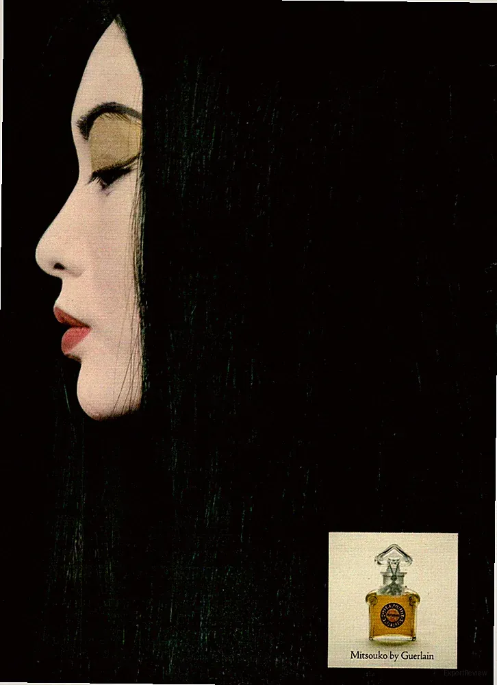 1966 Mitsouko by Guerlain Perfume Black Hair Asian Model Photo VINTAGE PRINT AD